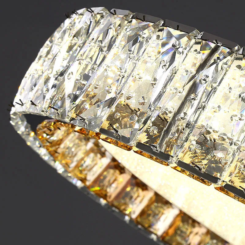 Plafonnier anneau lumineux en or avec cristaux luxueux et led réglable