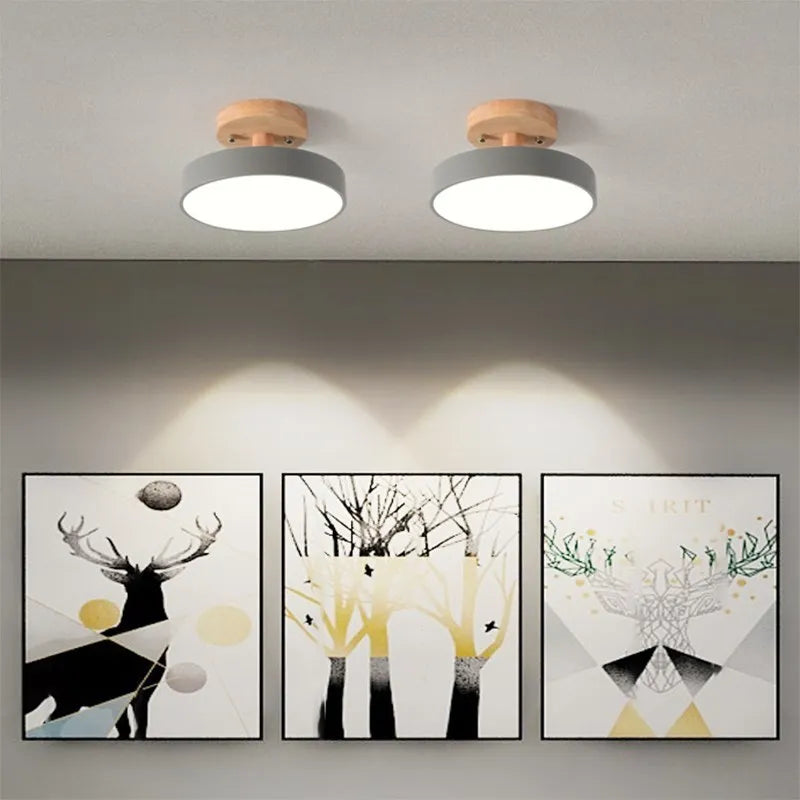 Nordique LED Plafonnier En Bois Minimaliste Rond Macaron Allée Chambre Lampes Pour Balcon Salon Étude Décor Luminaires Lustre