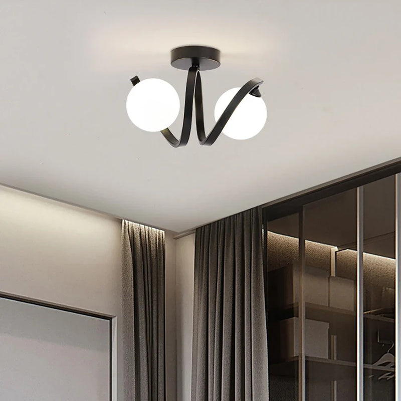 Plafonnier Verre moderne nordique or Double tête éclairage couloir