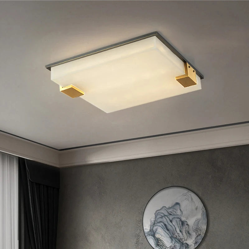 plafonnier carré en marbre et laiton doré led luxueux