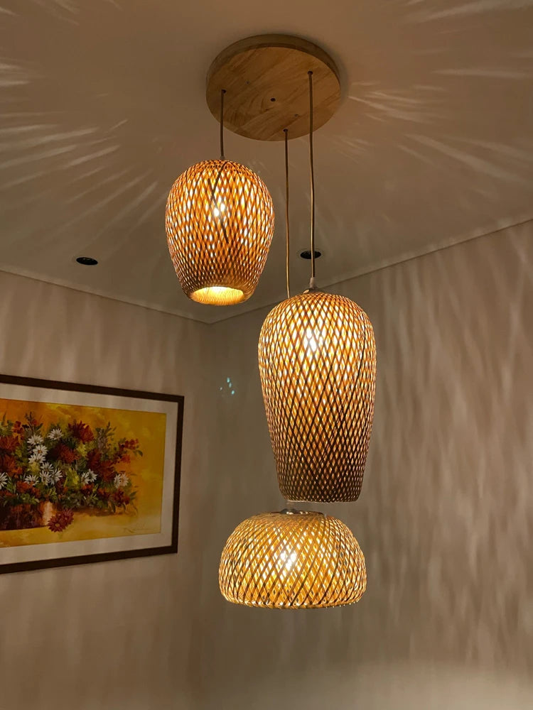 lustre style chinois fait main en bambou tissage pastoral vintage