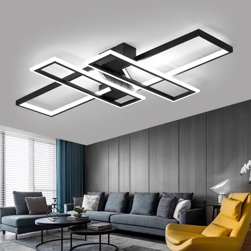 Plafonnier Led au design nordique moderne en aluminium blanc/noir avec télécommande