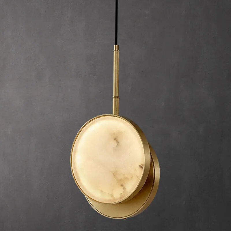 Suspension rond en laiton doré et marbre