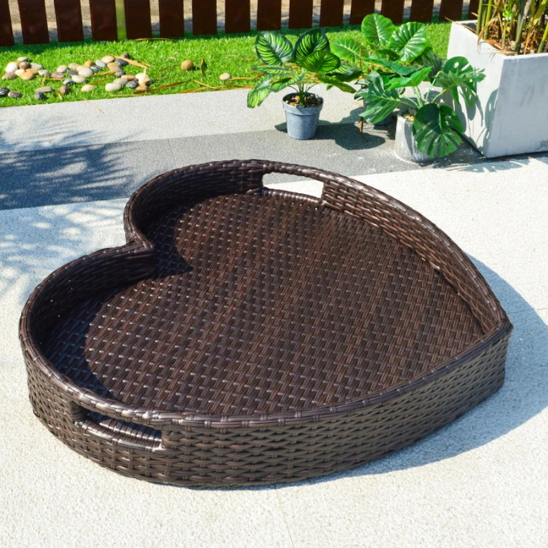 plateau en rotin nordique pour fruits et boissons de piscine