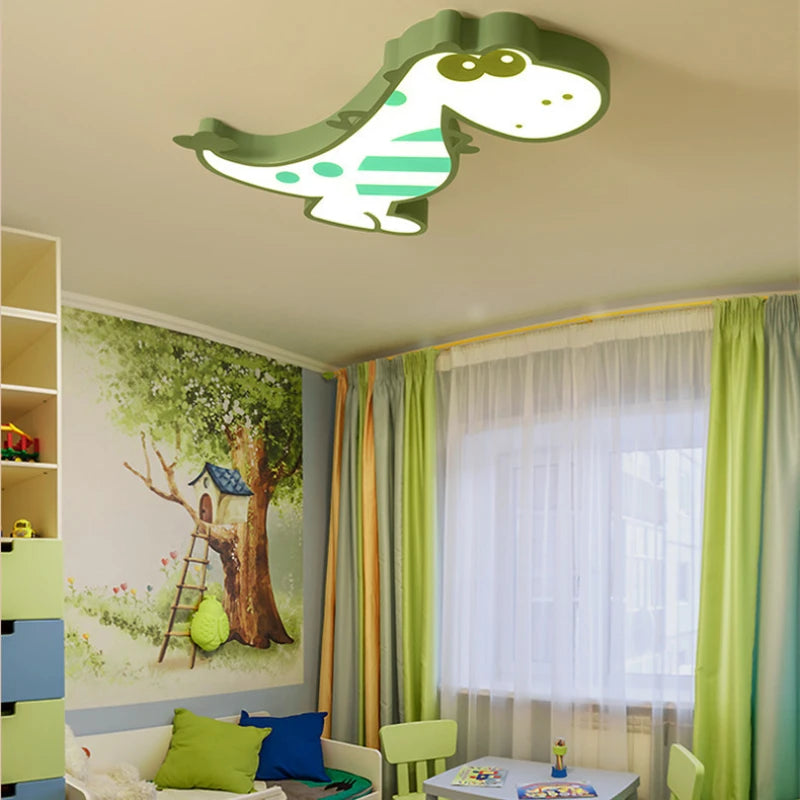 LED Ceiling Creative Cartoon Dinosaur for Children's Room Lamp, Modern Warm and Romantic Boy and Girl Bedroom Light Lampara RC