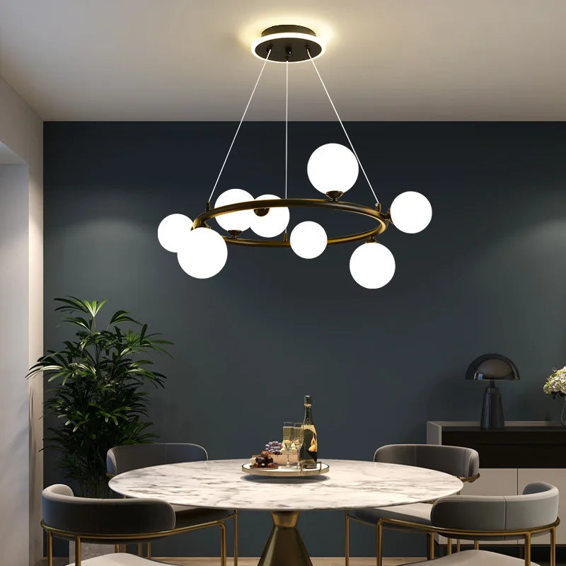 lustre moderne en verre avec anneau mat et fil réglable