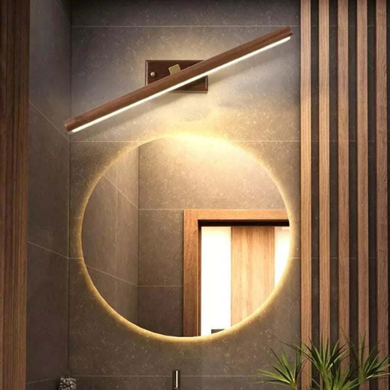 Nordique 40cm bois miroir avant lampe LED intérieur applique murale pour armoire salle de bain chevet lecture maison intérieur décor applique murale 6pa