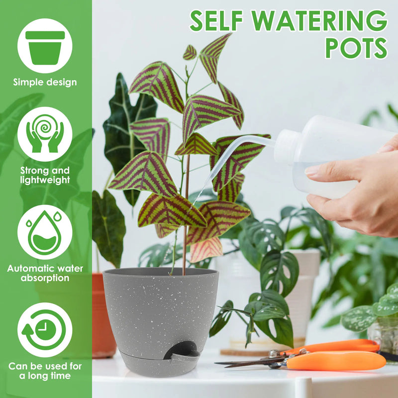 lot de 3 pots de fleurs auto-arrosants en plastique avec réservoir intégré