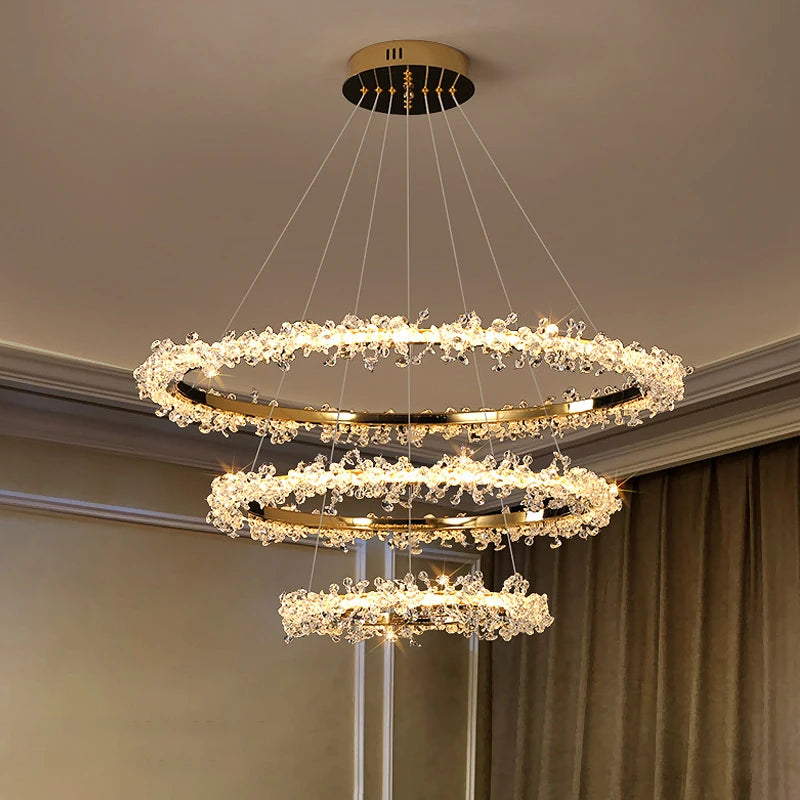 lustre moderne de luxe en cristal éclairage led annulaire variable