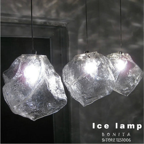 Suspension en cristal de glace Transparent pour restaurants en pierre de verre clair pour salle à manger à cordon led