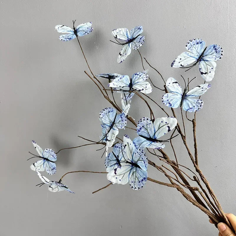 branche de papillon artificielle avec fausses fleurs décoratives pour jardin