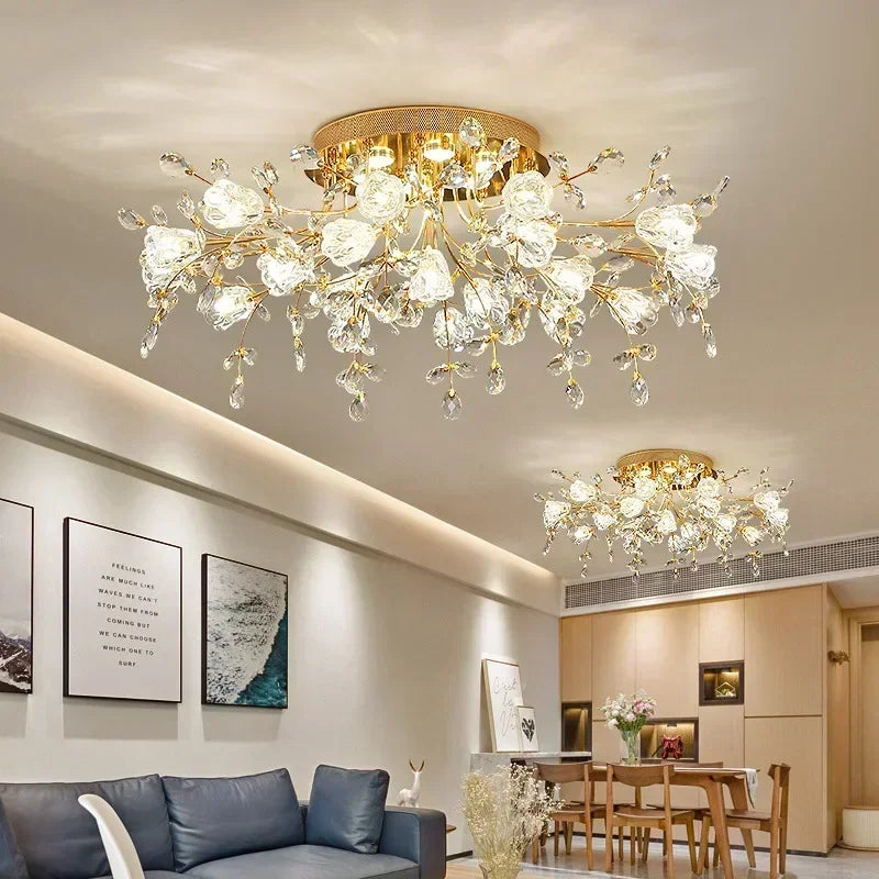 plafonnier led vintage en cristal à fleurs décoratif