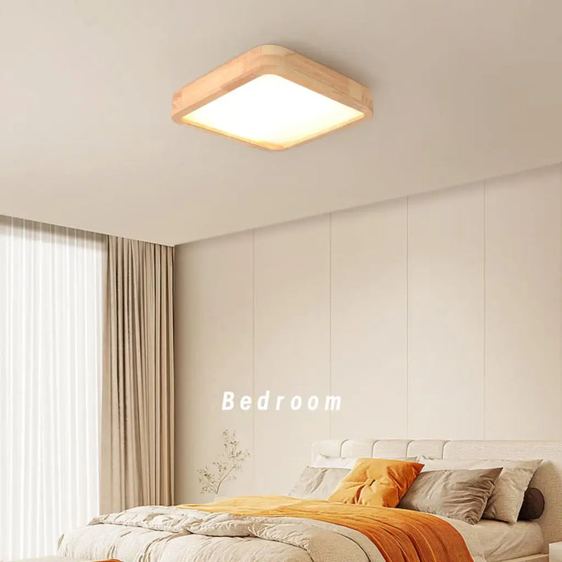 plafonnier led ultra-fin design nordique moderne avec abat-jour en bois