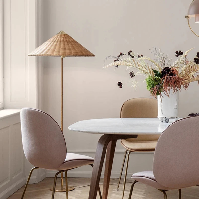 lampadaire led moderne nordique tissé à la main en bambou rotin