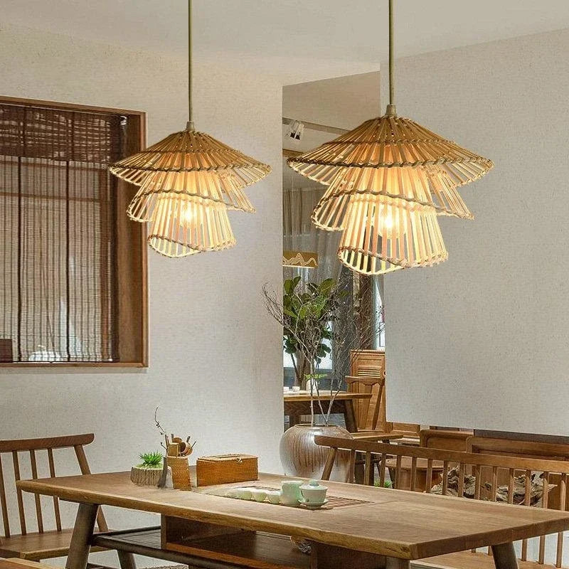 lustre en rotin fait à la main multi-étages moderne créatif