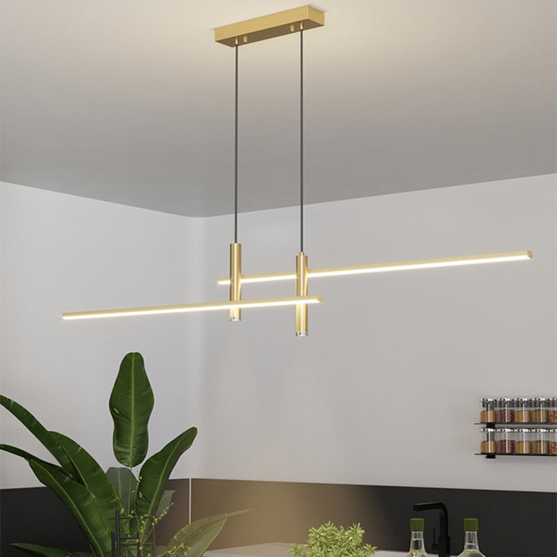 Minimalist LED metal bar chandelier Sarno