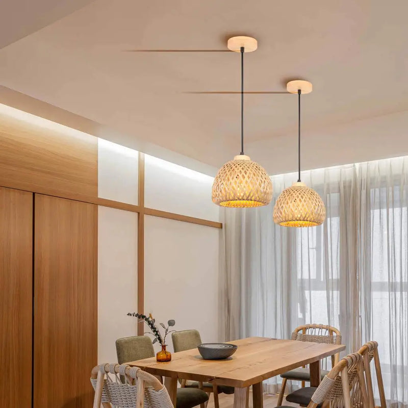 lustre tissé à la main en bambou avec led intégrée