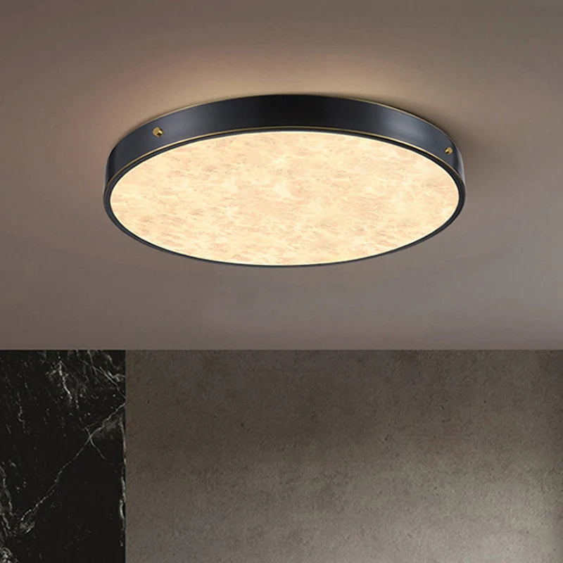 plafonnier luxueux en laiton led monté en marbre circulaire