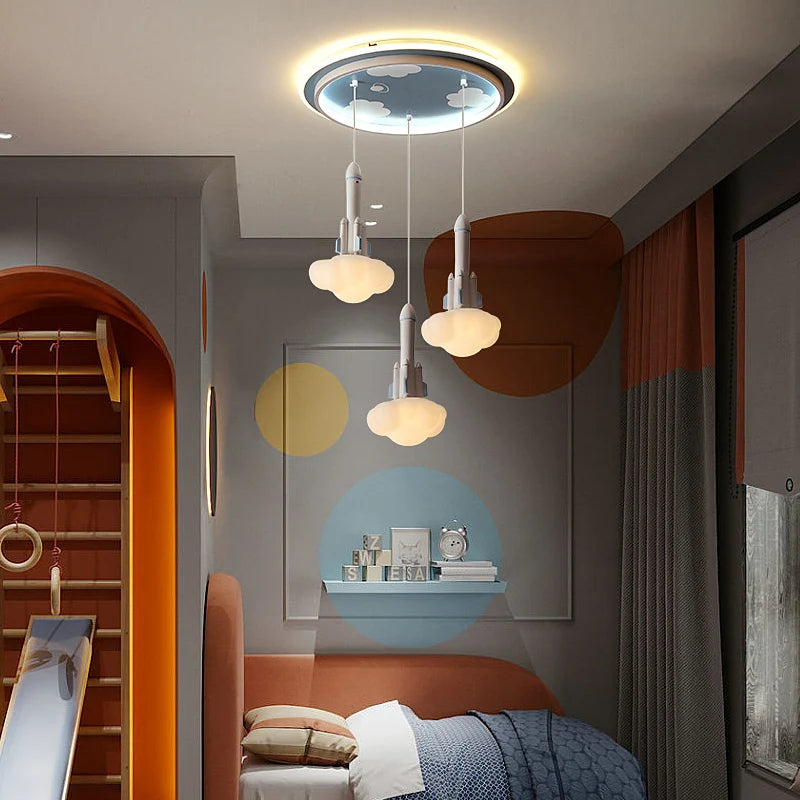 Ménage petits lustres personnalité chambre enfants étude Restaurant trois têtes lustre Led plafonniers créatifs