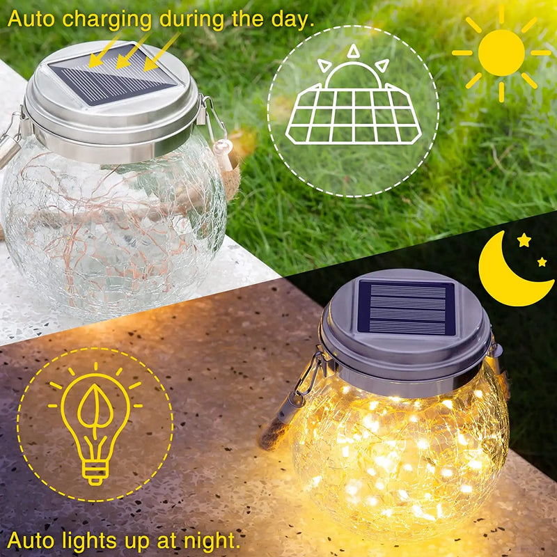 lampe solaire suspendue en verre craquelé pour jardin et extérieur