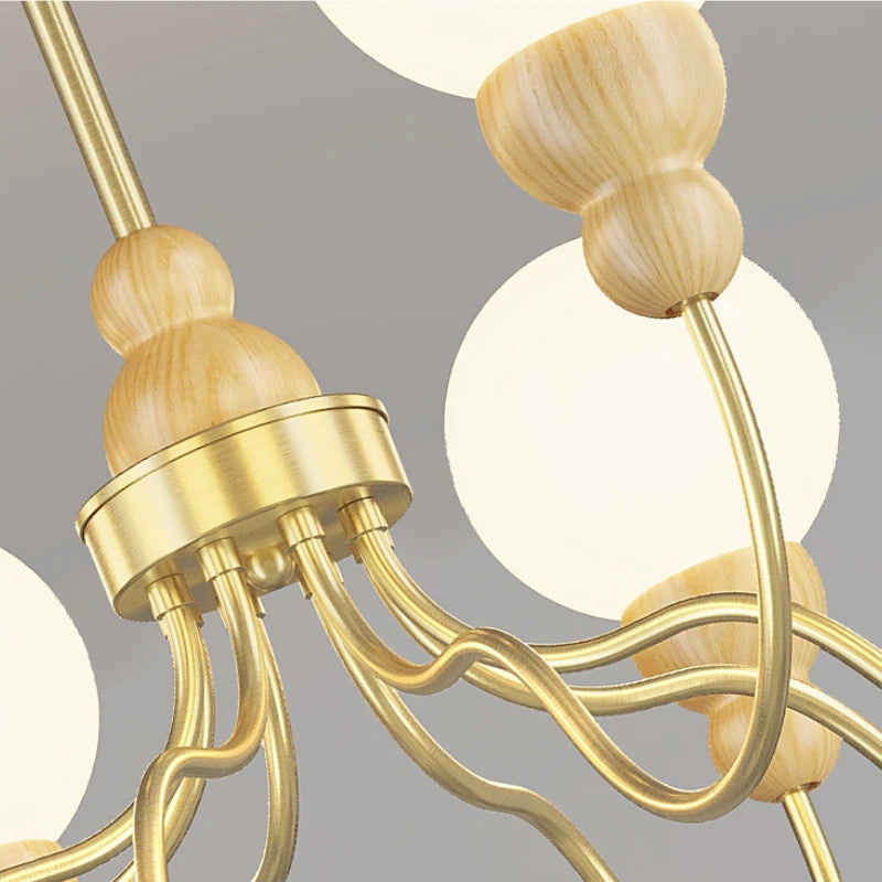 suspension en verre rétro avec éclairage led en bois