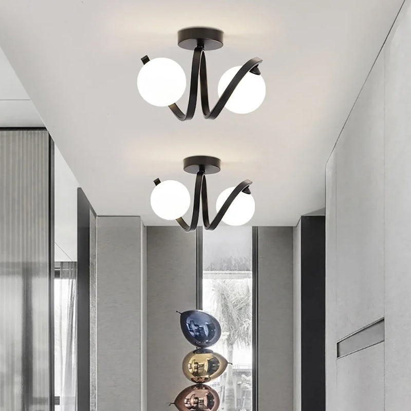 Plafonnier Verre moderne nordique or Double tête éclairage couloir
