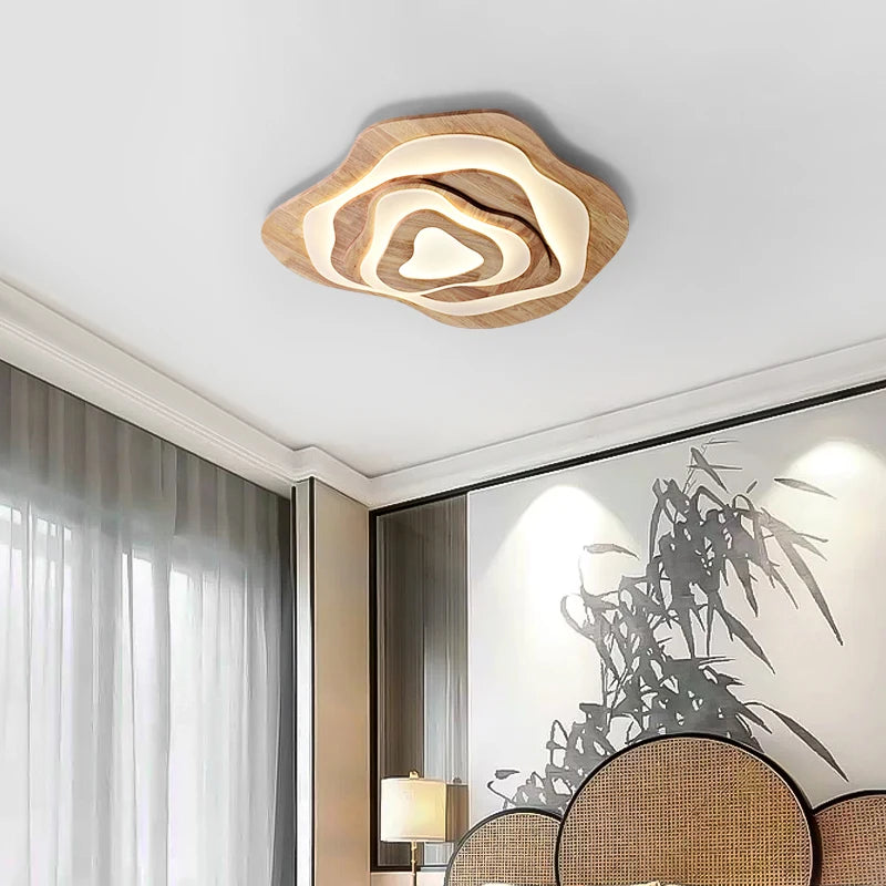 Plafonnier Chinois Zen en bois nuage acrylique LED
