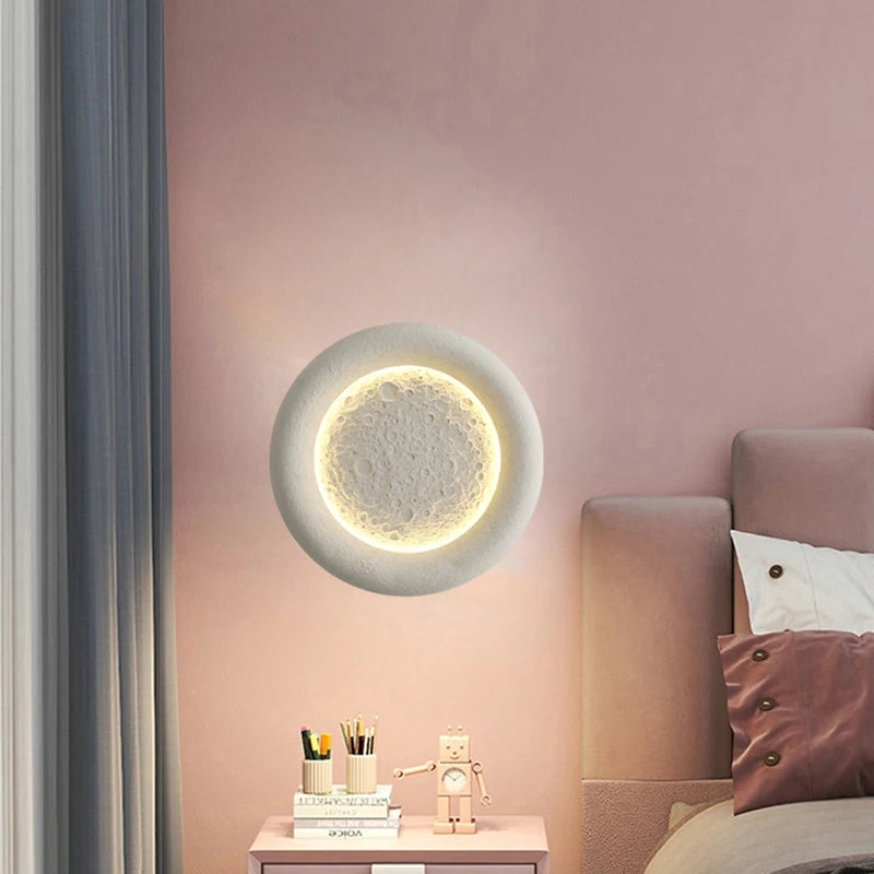 applique murale led ronde lune intensités variables art déco résine