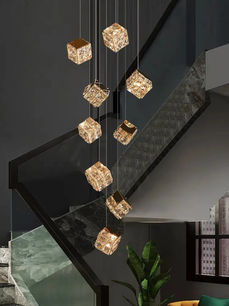 Modern Light Luxury K9 Crystal Villa Living Room Elevated loft Apartment Jumping Floor Rotating Hotel Duplex Floor Pendant Light