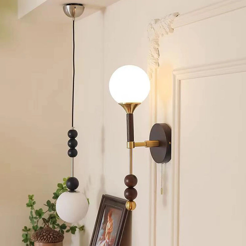 Applique murale Vintage en bois et verre