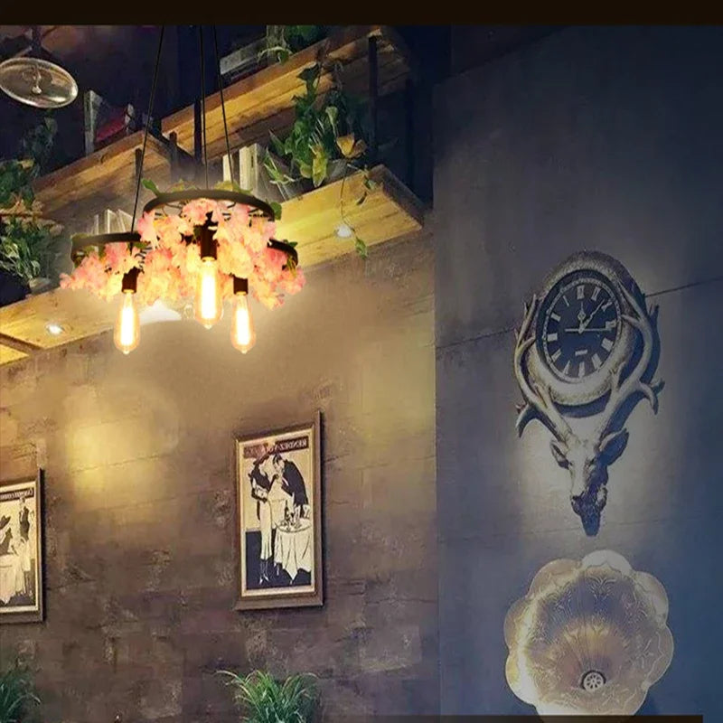 lustre à roues en fleurs de cerisier à têtes multiples pour espaces commerciaux