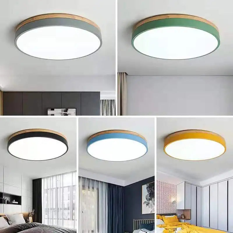 plafonnier led rond en bois nordique avec lumières réglables