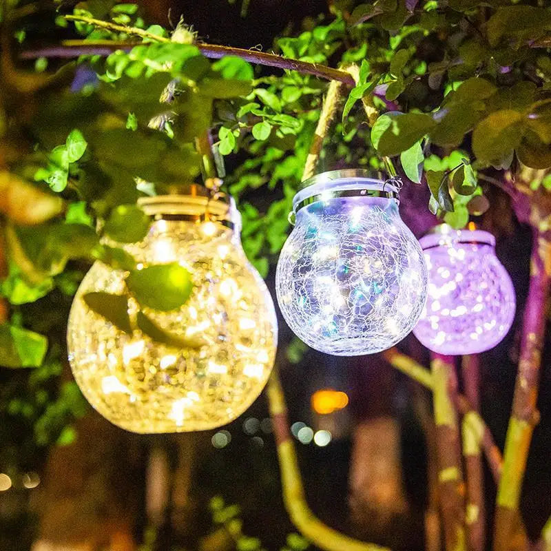 lampe solaire suspendue en verre craquelé pour jardin et extérieur