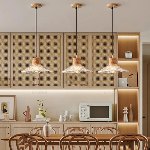 lustre vintage en verre à rayures de cristal pour décor japonais