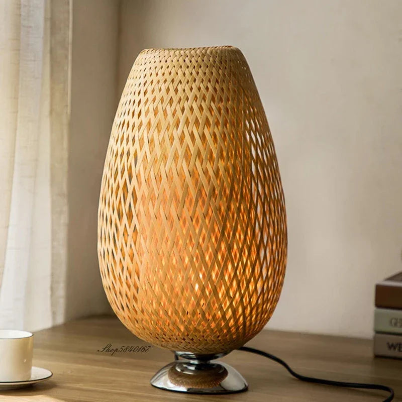 lampe de bureau vintage en bambou artisanale en bois naturel