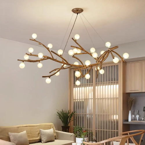 Lustre LED style branche de bois design moderne