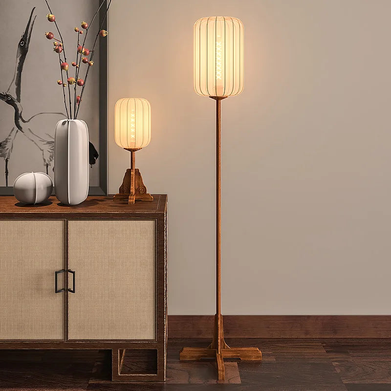 lampadaire style vintage en tissu bois cuivre pour hôtel restaurant