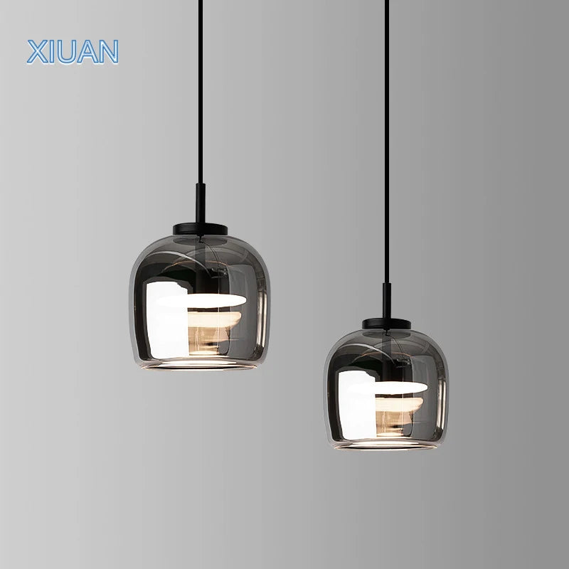 XIUAN Suspension en verre simple pour luminaires de chevet de chambre à coucher Éclairage de lustre en verre gris fumé dans le salon salle à manger