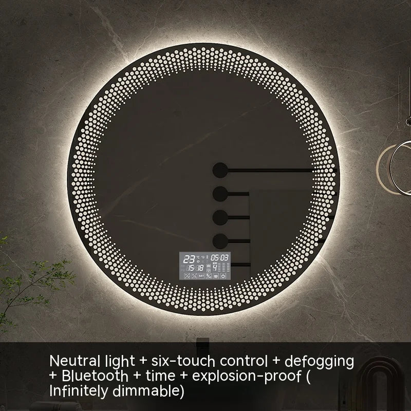 miroir rond à led avec rétroéclairage réglable et antibuée intelligent