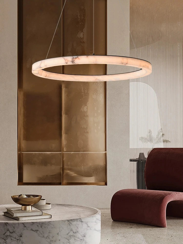 Lustre LED rond en marbre véritable