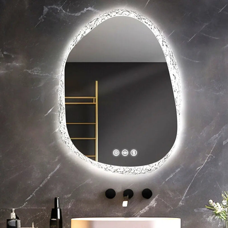 miroir à led irrégulier avec cadre en verre rétroéclairé réglage 3 couleurs
