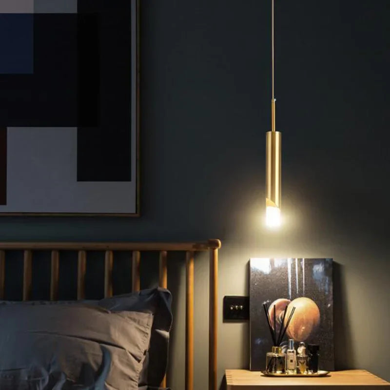Suspension design cylindrique style Cuivre Or LED