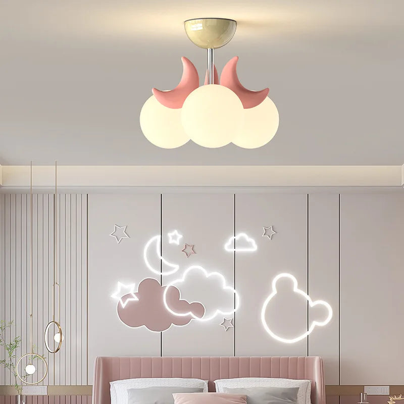 plafonnier enfants roses LED de boule de lune mignonne moderne chaude chambre de princesse romantique petite fille de chambre