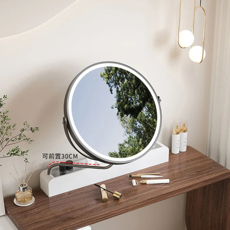 miroir décoratif à led rétro en bois pour maquillage
