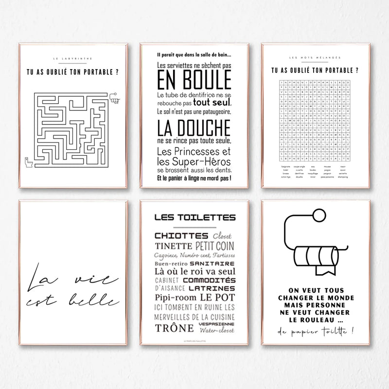 affiche minimaliste pour décoration de salle de bain et toilettes