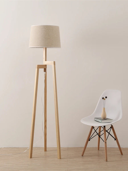 Lampe à Poser En Bois - Style Scandinave Vintage - Pied Bois (Marron)