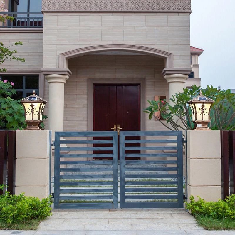 LED Carré Post Pilier Lumière Solaire Porte De Jardin Télécommande Lampe Étanche Vintage Solaire Lumières De Jardin Lumière Solaire Extérieure