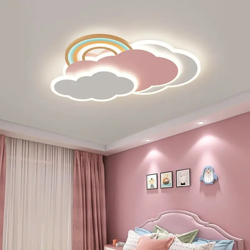 plafonnier nuage arc-en-ciel romantique pour princesse avec télécommande en option