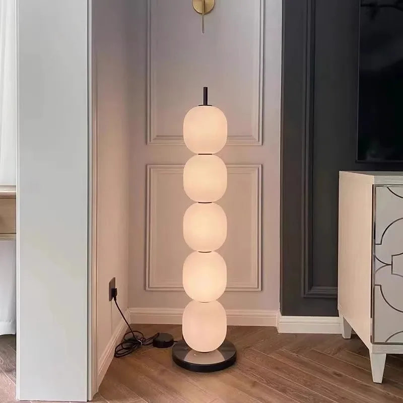 Mainkai lampadaire Nordic Gourde String Lampadaire pour Salon Chambre Étude Abat-Jour en Verre Blanc Lampadaire Design