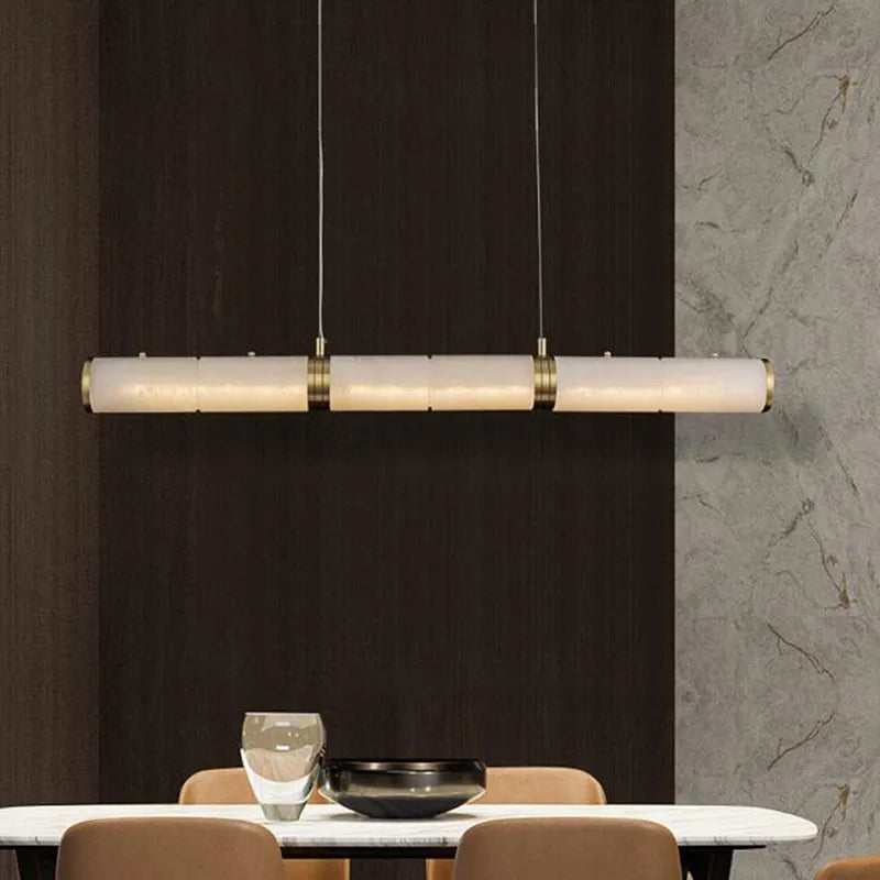 Lumière moderne luxe plein cuivre marbre LED lustre intérieur salon salle à manger bar étude un éclairage en zigzag